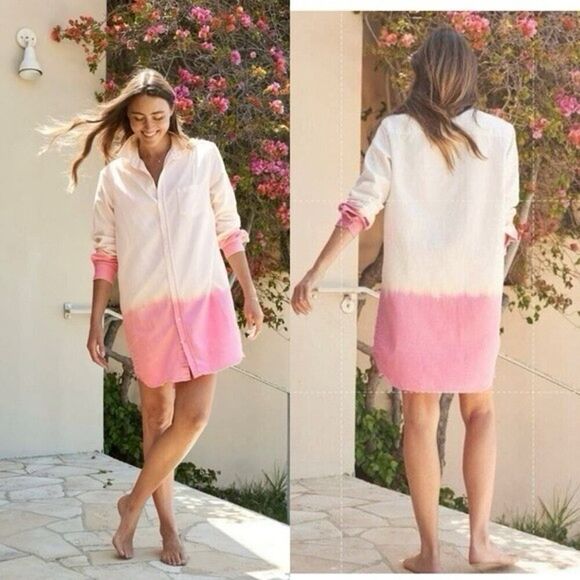 Frank & Eileen Mary Pink Dip Dye Ombre Shirtdress M 100% Cotton Italy - Picture 13 of 13